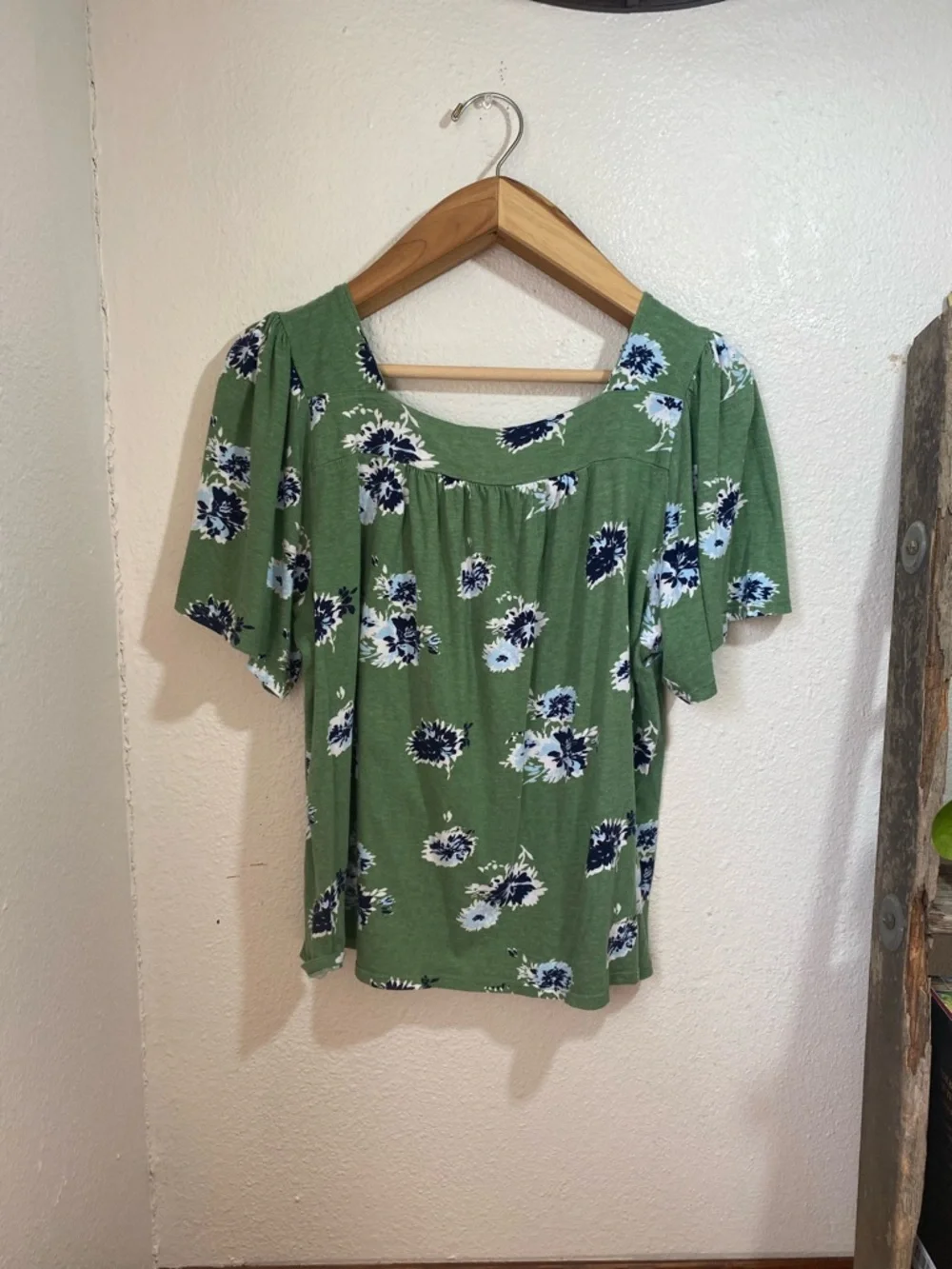 Lucky Brand Women's Square Neck Floral Short Sleeve Blouse Spring Green Size XL
